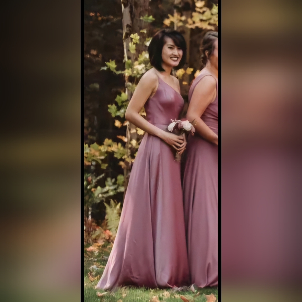 David's Bridal one shoulder dress with pockets chianti
